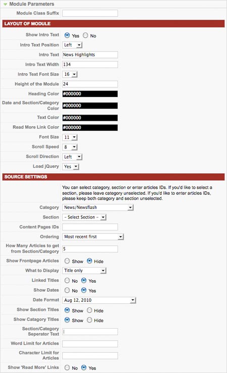 hot scroller parameters
